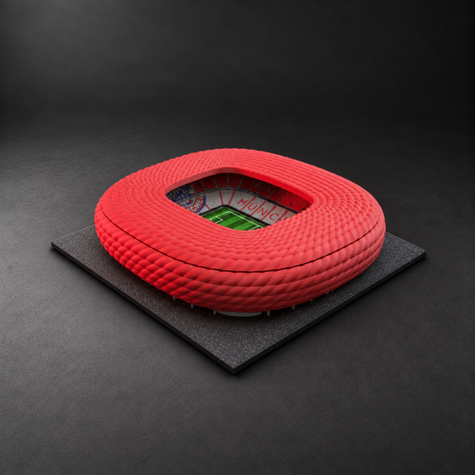 Barevný model Allianz Areny – celkový studiový pohled s celým podstavcem.