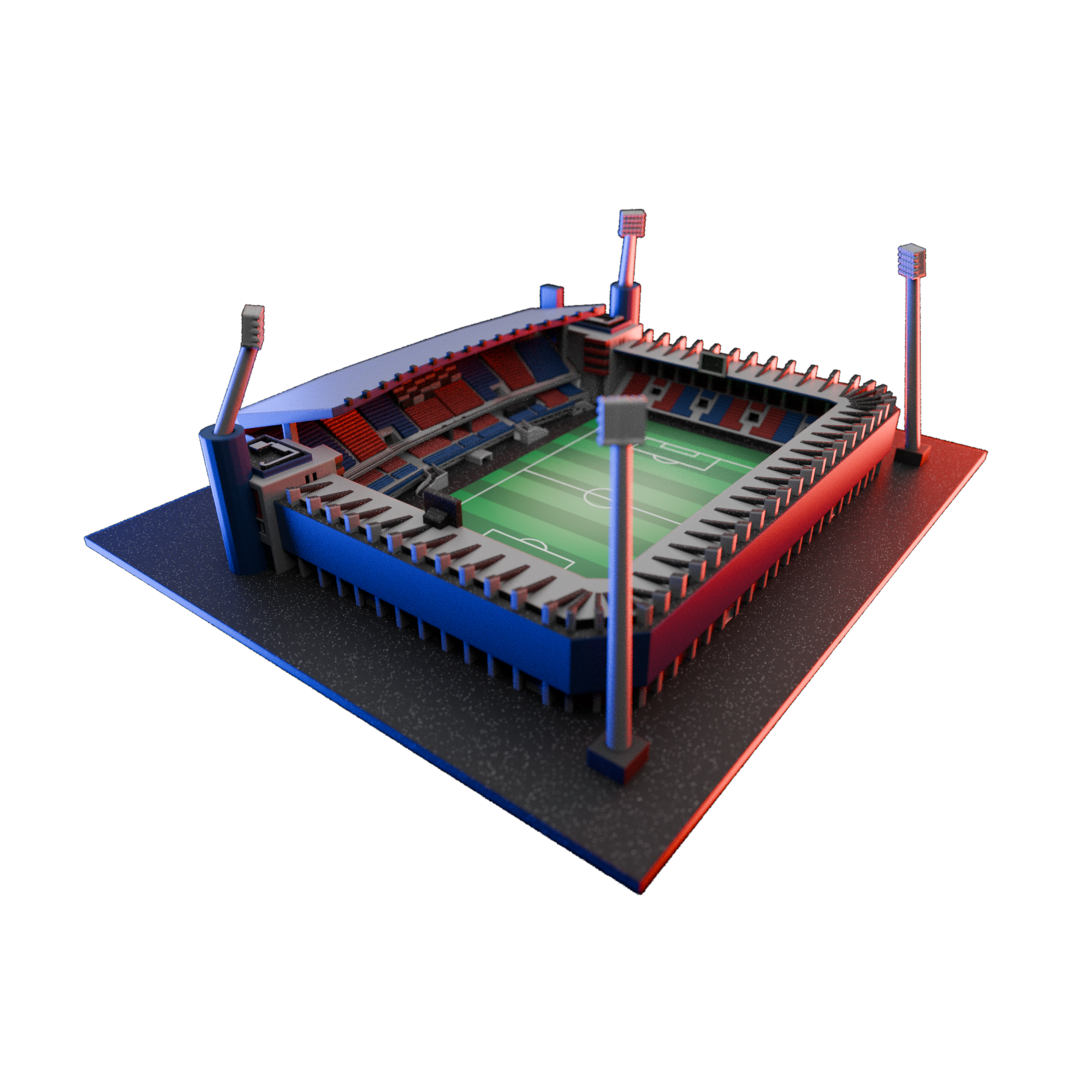 Coloured StadiArt stadium model displayed with its packaging