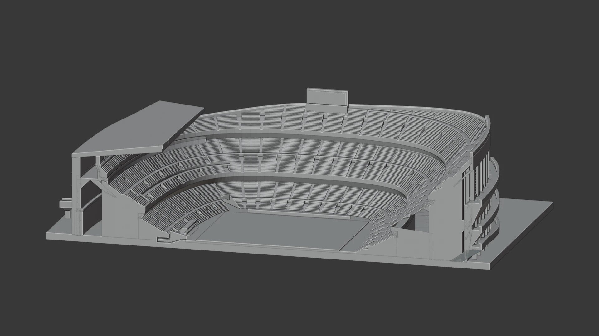Cutaway of the digital Camp Nou model showing the rake and arrangement of its tiers